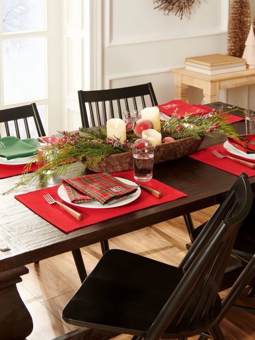 Holiday Table Runner Centerpiece with Candles and Greenery
